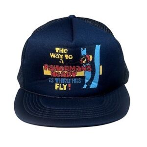 Vintage Navy Blue Fisherman's Mesh Trucker SnapBack Hat OSFA